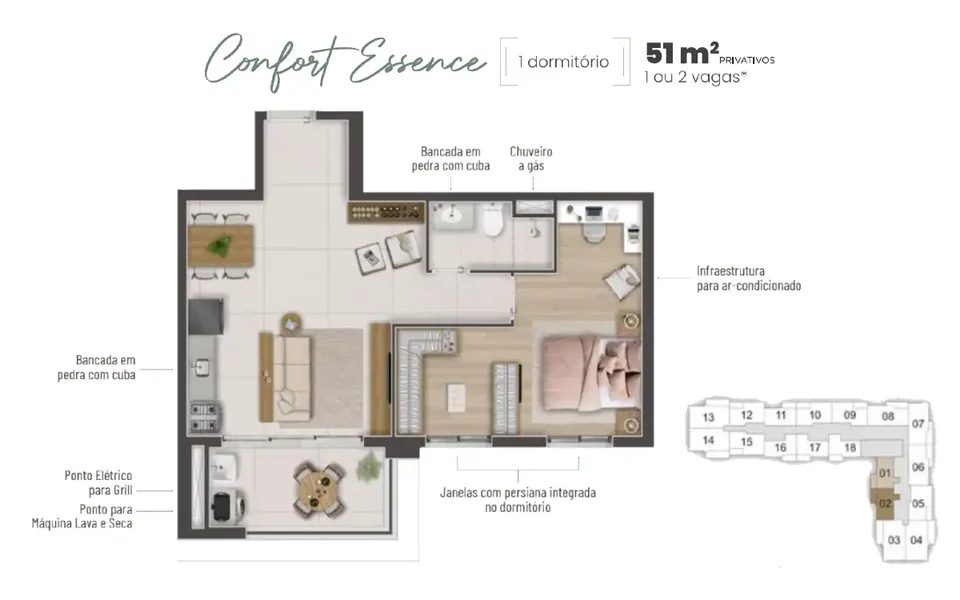 Confort Essence 51,8 m² · 1 dorm